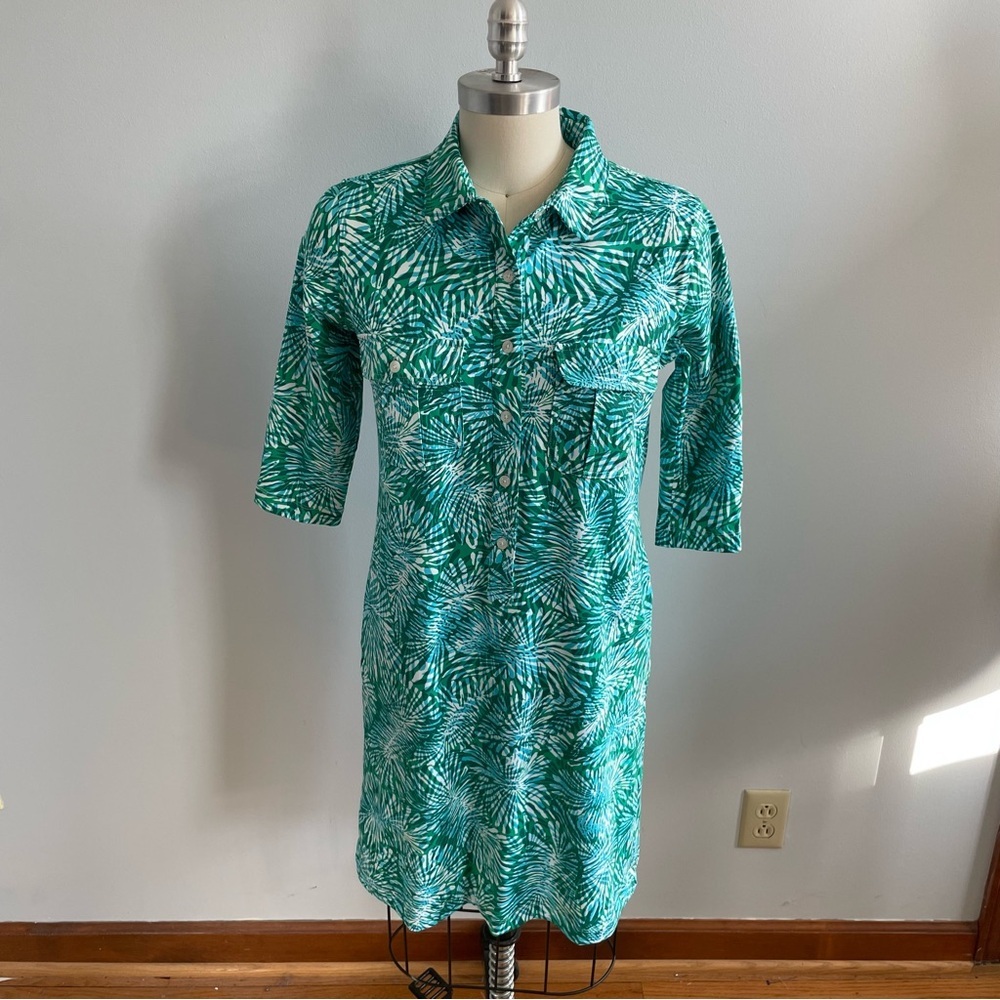 Persifor Tropical Leaves Resort Wear Dress- 3/4 Sleeves Dress- Size Small